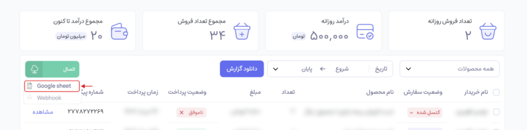 اتصال به گوگل شیت