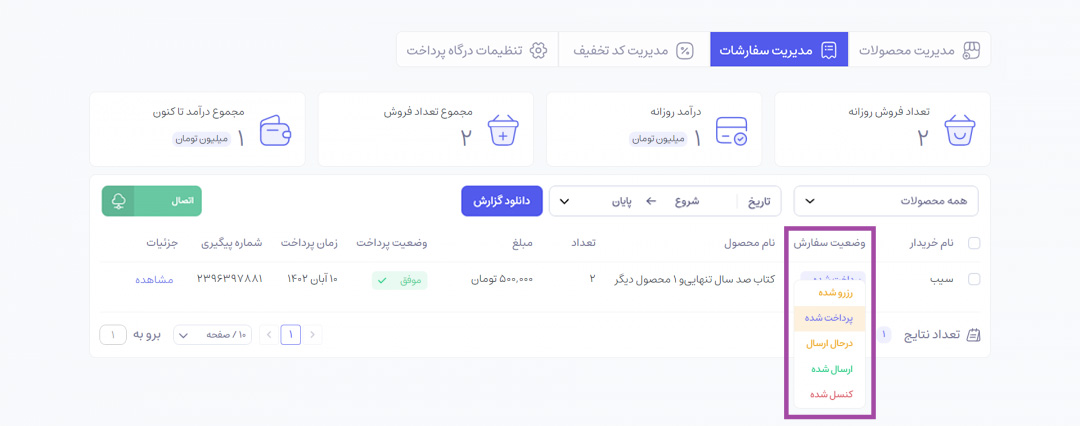 مدیریت سفارشات